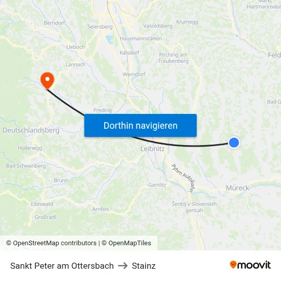 Sankt Peter am Ottersbach to Stainz map