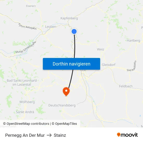 Pernegg An Der Mur to Stainz map