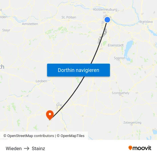 Wieden to Stainz map