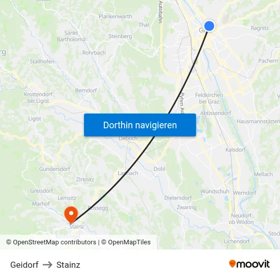 Geidorf to Stainz map