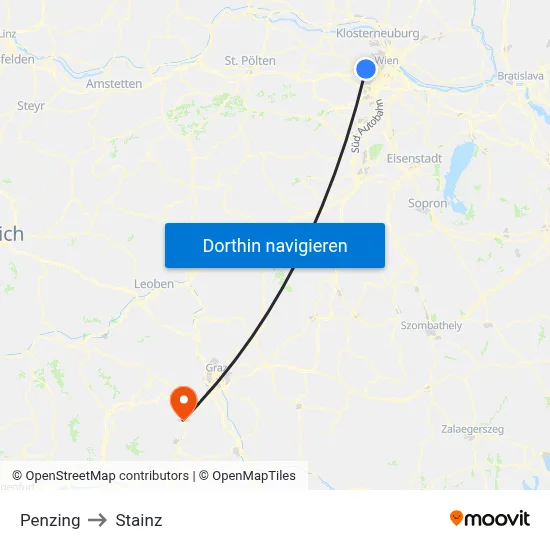 Penzing to Stainz map