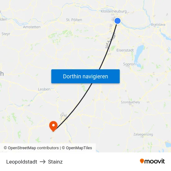 Leopoldstadt to Stainz map