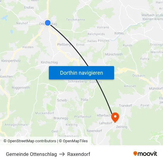 Gemeinde Ottenschlag to Raxendorf map