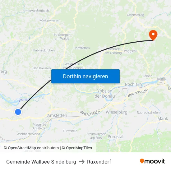 Gemeinde Wallsee-Sindelburg to Raxendorf map