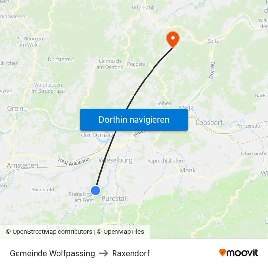 Gemeinde Wolfpassing to Raxendorf map