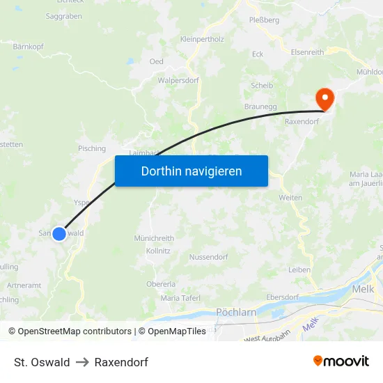 St. Oswald to Raxendorf map