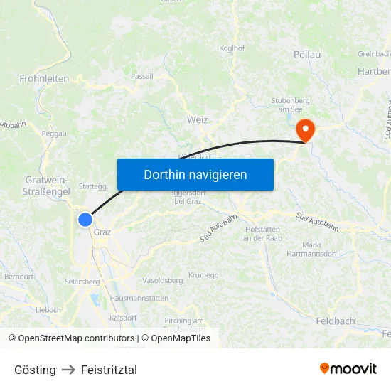 Gösting to Feistritztal map