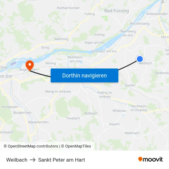 Weilbach to Sankt Peter am Hart map