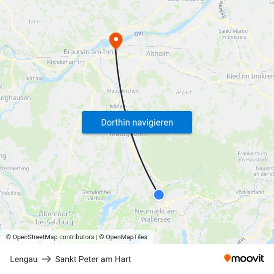 Lengau to Sankt Peter am Hart map