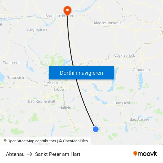 Abtenau to Sankt Peter am Hart map