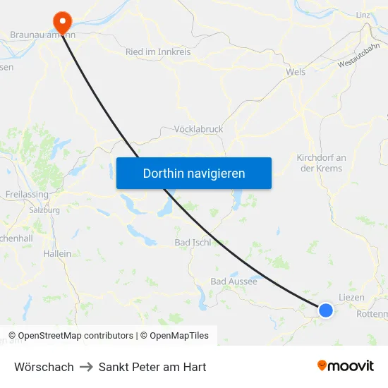 Wörschach to Sankt Peter am Hart map