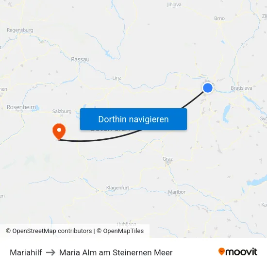 Mariahilf to Maria Alm am Steinernen Meer map