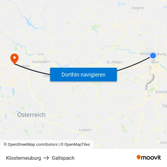 Klosterneuburg to Gallspach map