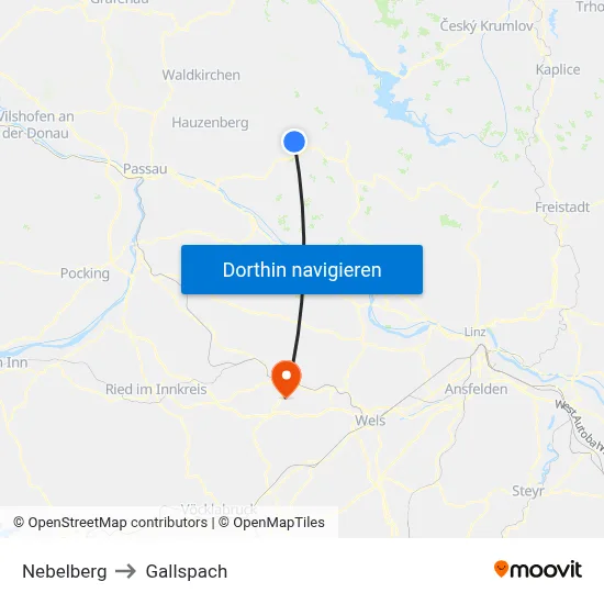Nebelberg to Gallspach map