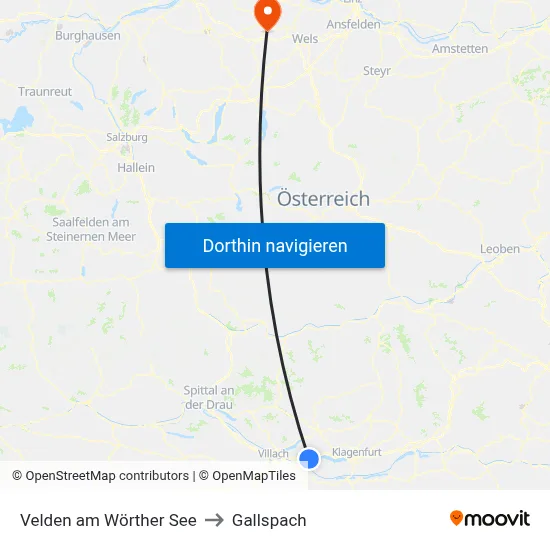 Velden am Wörther See to Gallspach map