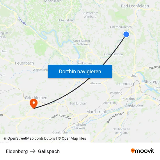 Eidenberg to Gallspach map