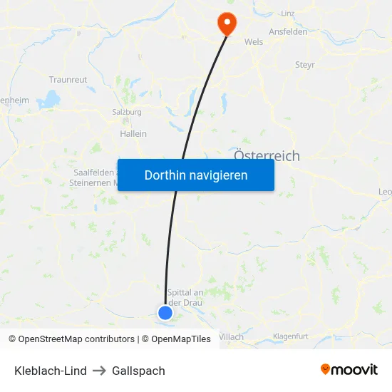 Kleblach-Lind to Gallspach map