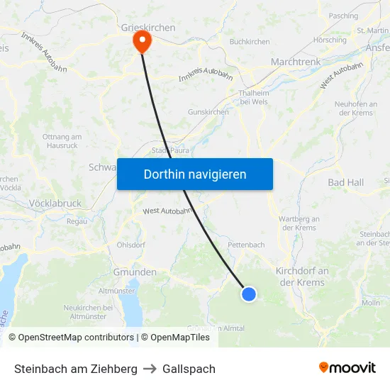 Steinbach am Ziehberg to Gallspach map