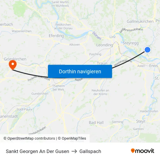 Sankt Georgen An Der Gusen to Gallspach map