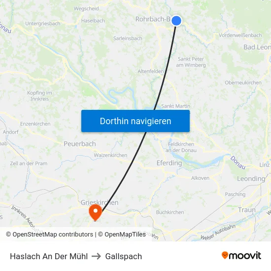Haslach An Der Mühl to Gallspach map