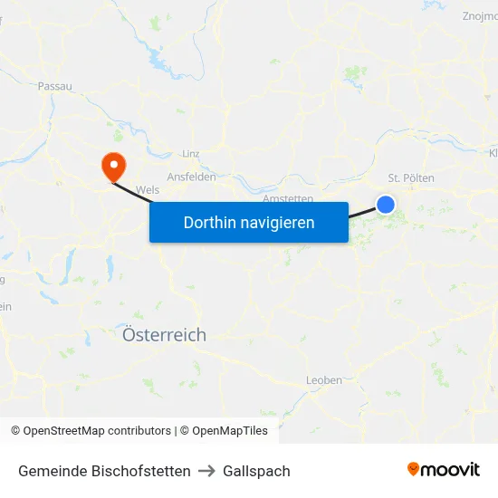 Gemeinde Bischofstetten to Gallspach map