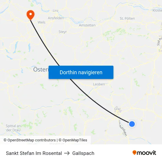 Sankt Stefan Im Rosental to Gallspach map
