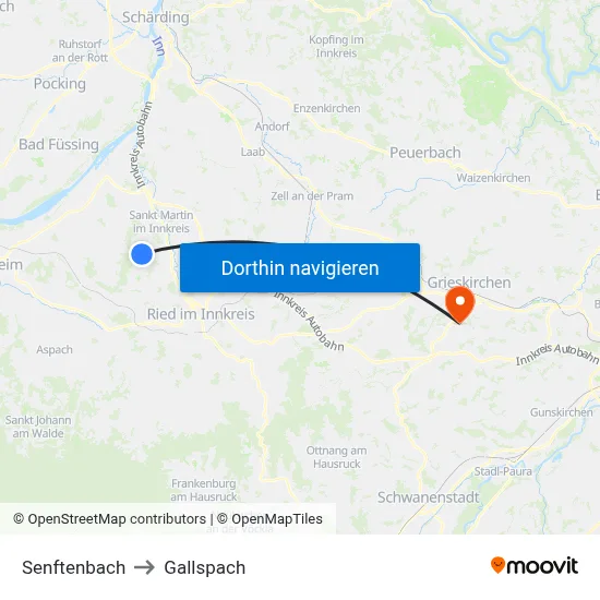Senftenbach to Gallspach map