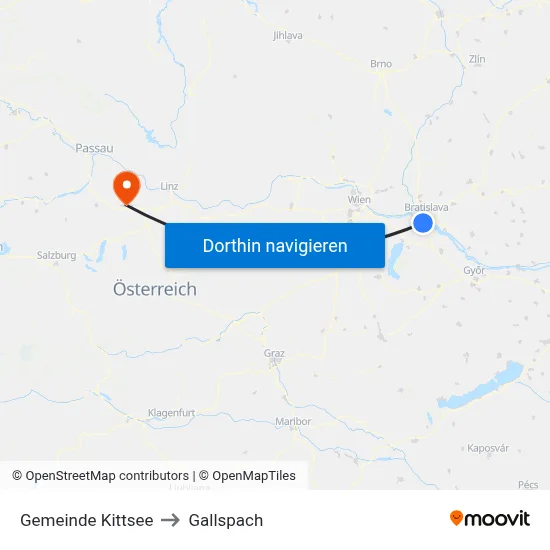Gemeinde Kittsee to Gallspach map