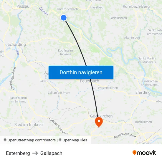 Esternberg to Gallspach map