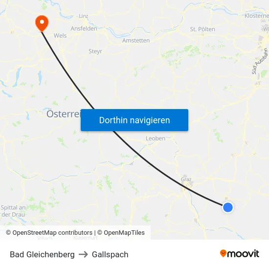 Bad Gleichenberg to Gallspach map