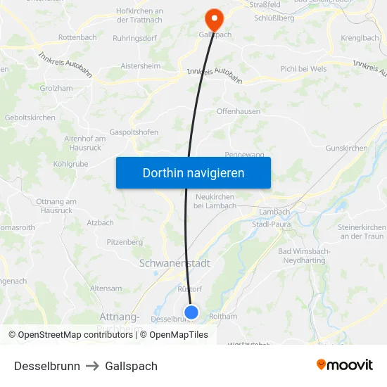 Desselbrunn to Gallspach map