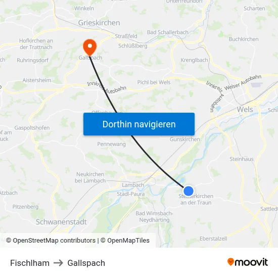 Fischlham to Gallspach map