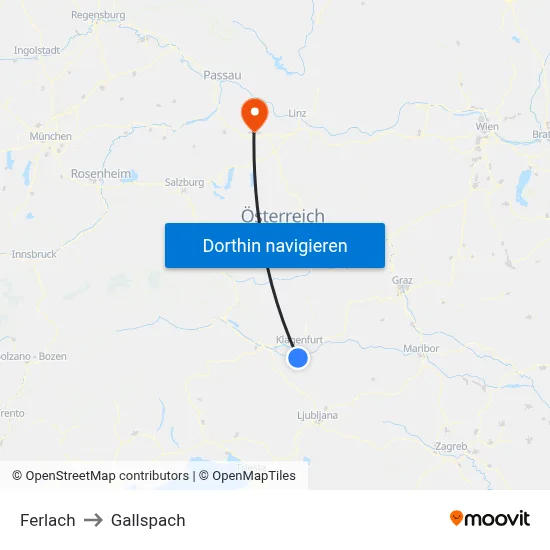 Ferlach to Gallspach map