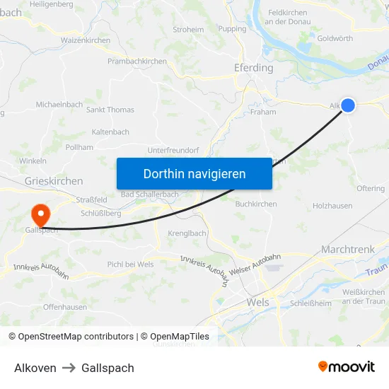 Alkoven to Gallspach map