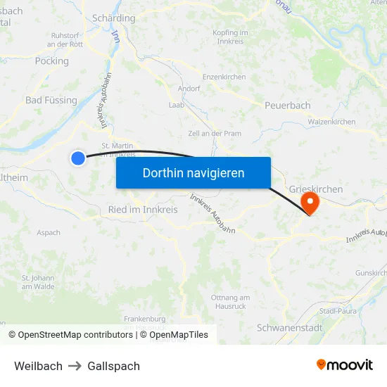 Weilbach to Gallspach map