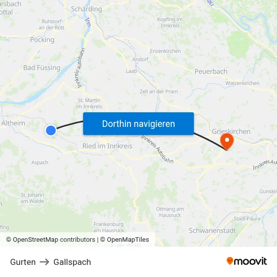 Gurten to Gallspach map