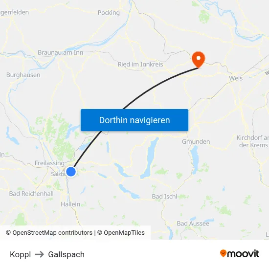 Koppl to Gallspach map