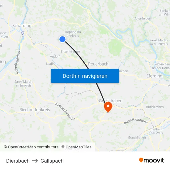 Diersbach to Gallspach map