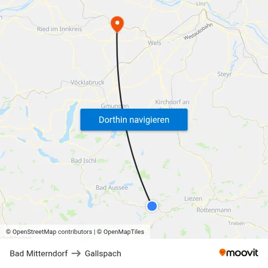 Bad Mitterndorf to Gallspach map