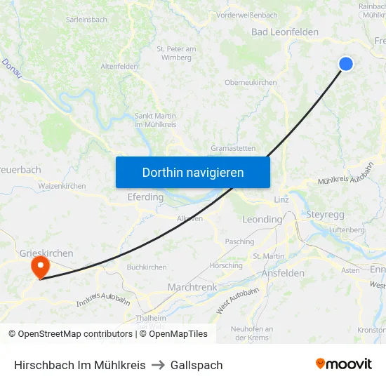 Hirschbach Im Mühlkreis to Gallspach map