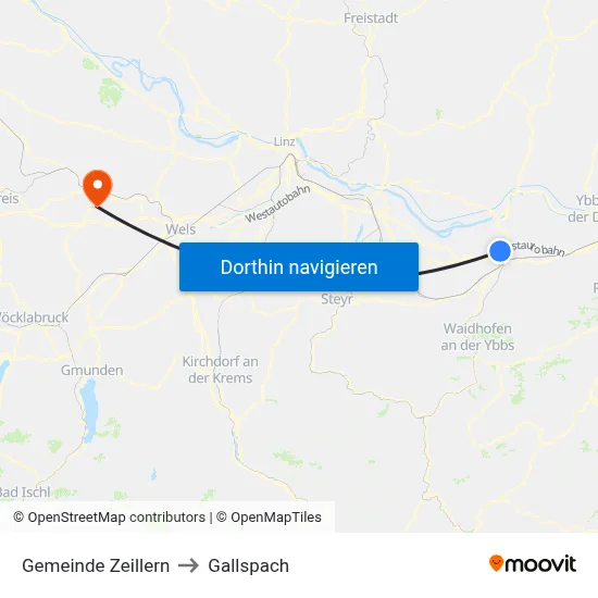 Gemeinde Zeillern to Gallspach map