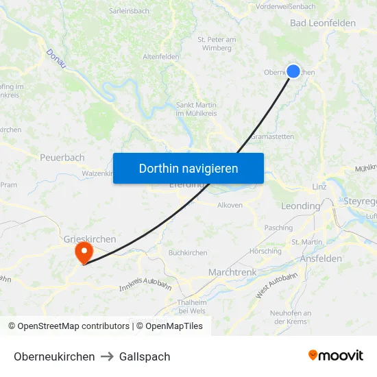 Oberneukirchen to Gallspach map