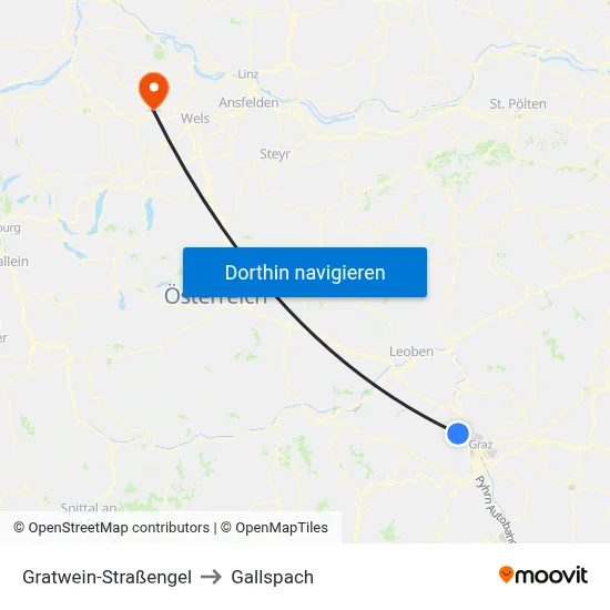 Gratwein-Straßengel to Gallspach map