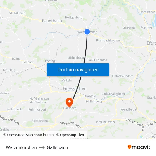Waizenkirchen to Gallspach map