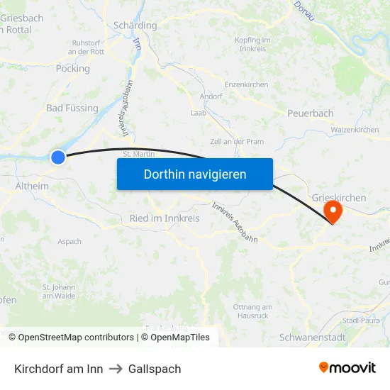 Kirchdorf am Inn to Gallspach map