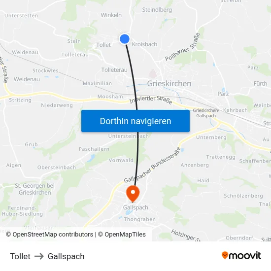 Tollet to Gallspach map