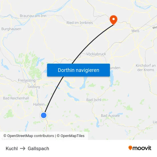 Kuchl to Gallspach map