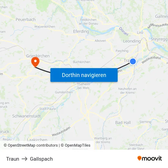 Traun to Gallspach map