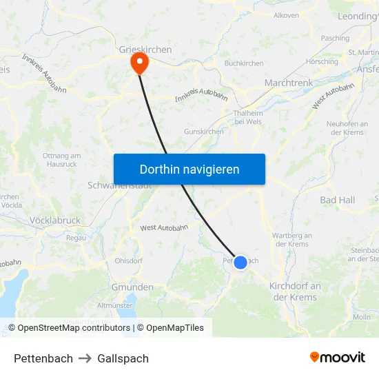 Pettenbach to Gallspach map