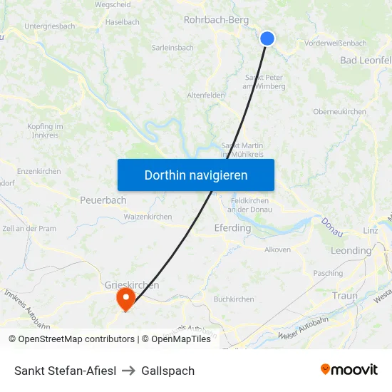 Sankt Stefan-Afiesl to Gallspach map